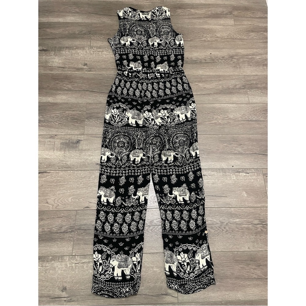 Anthropologie Lilka Jaipur Elephant Jumpsuit Black Ivory Sleeveless Sz XS - Picture 3 of 12